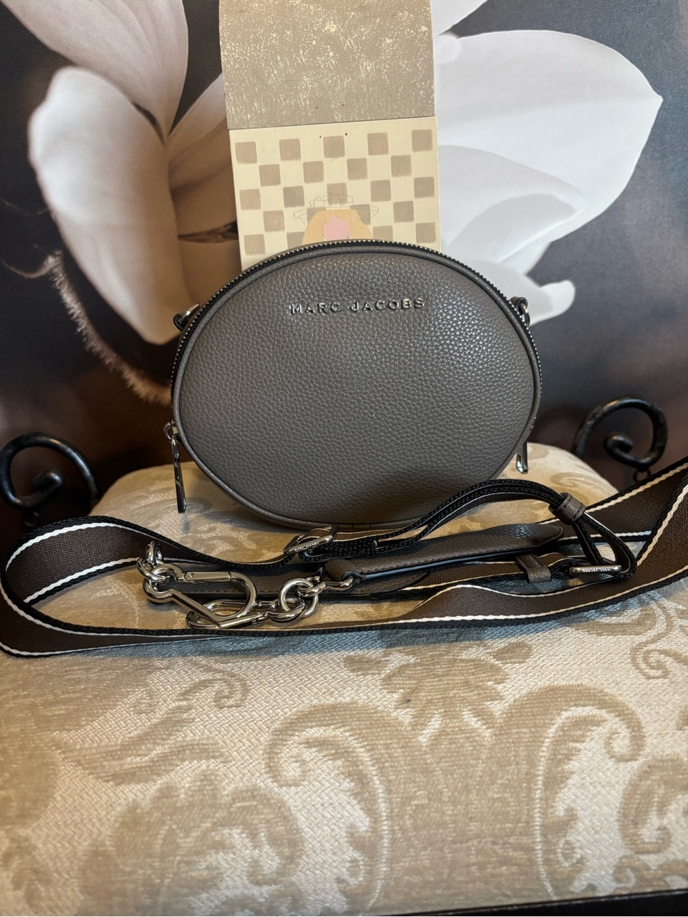 Marc Jacobs Oval Pebbled Leather Crossbody in Gray with Detachable Strap